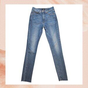 Express Medium Wash High-Rise Raw Hem Skinny Jeans